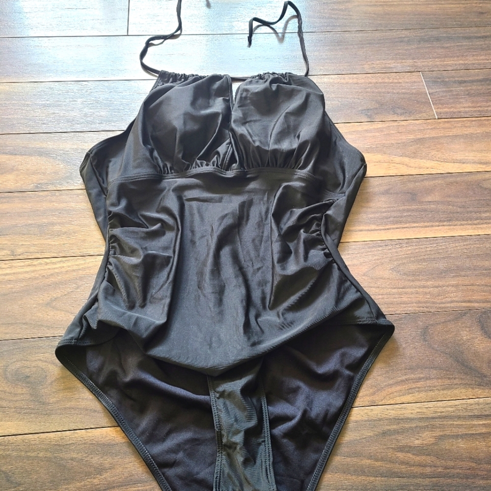 Black halter swim suit